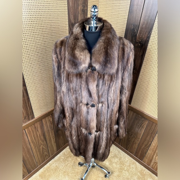 SAKS JANDEL ZANG TOI DESIGNER SILVERY RUSSIAN SABLE FUR COAT JACKET XL 12 - 14 - Picture 2 of 14